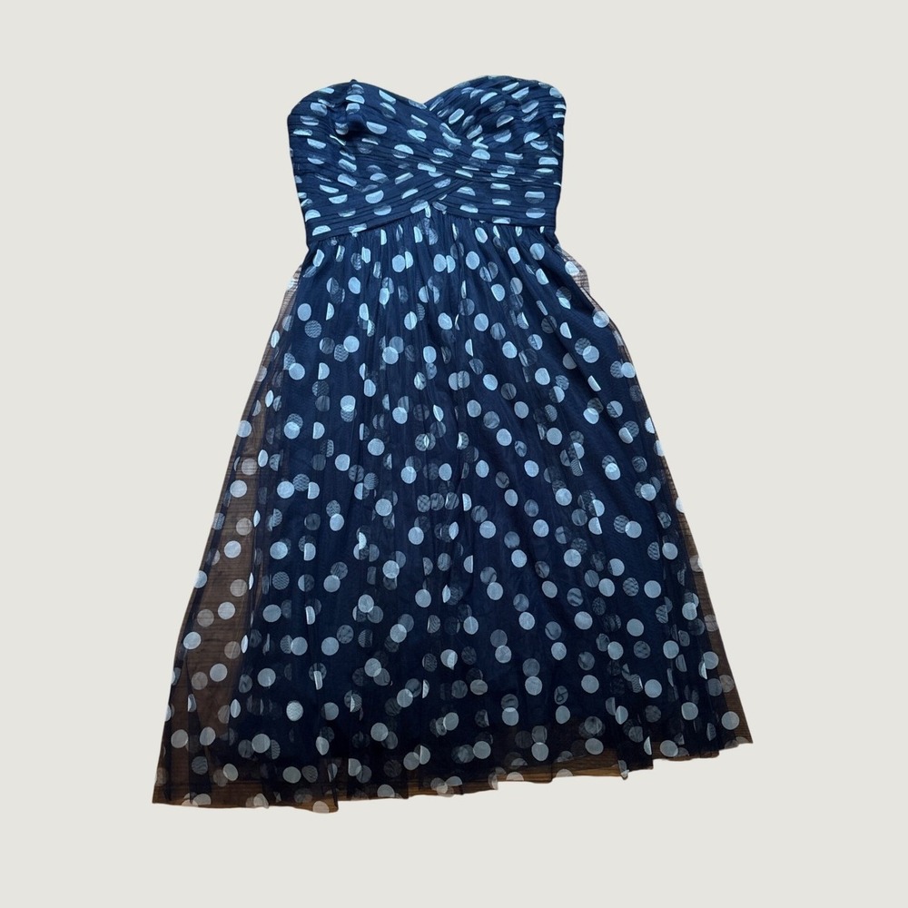 Lauren Ralph Lauren Evening Dress Womens Navy Polka Dot Strapless Tulle SIZE 10